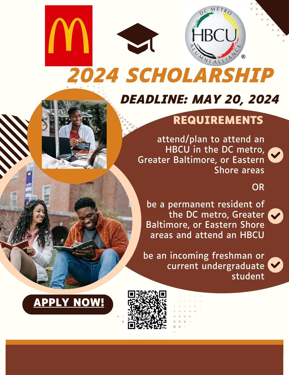 We're thrilled to announce numerous $1,000 scholarships for local students who are either entering freshmen for Fall 2024 or continuing undergraduate students at HBCUs nationwide. Don't miss out on this opportunity!  Apply now: form.jotform.com/241068838449165
