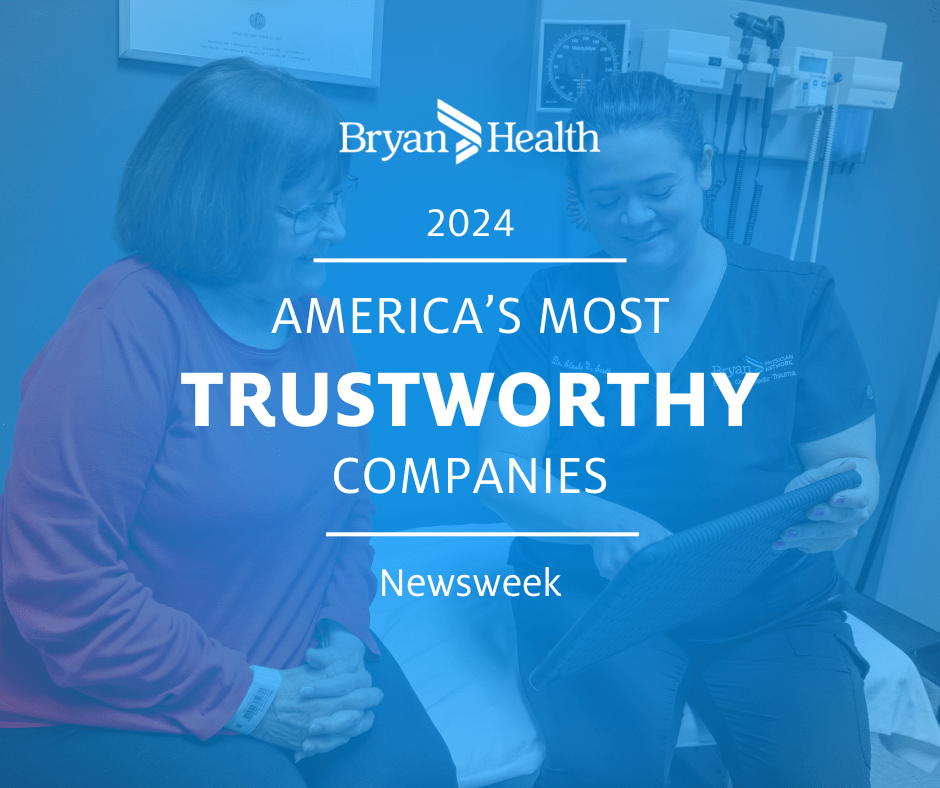 Newsweek recognized Bryan Health as one of America's most trustworthy companies! Bryan Health is the only health care organization in Nebraska to be recognized on the list. To learn more, visit bryanhealth.com/2024/newsweek-…