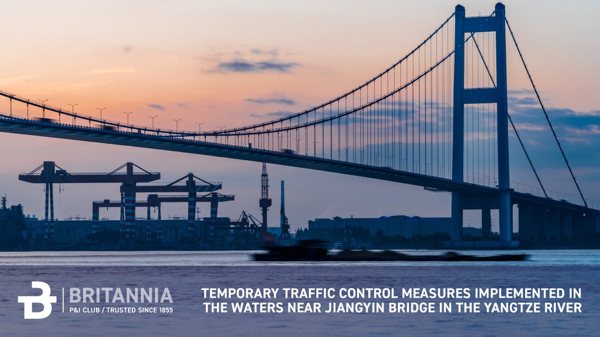 Recently the Jiangsu MSA issued a notice on the implementation of temporary traffic control measures in the waters near the Jiangyin Bridge in the Yangtze River. Find out more here: ow.ly/gcFn50Rtqb2