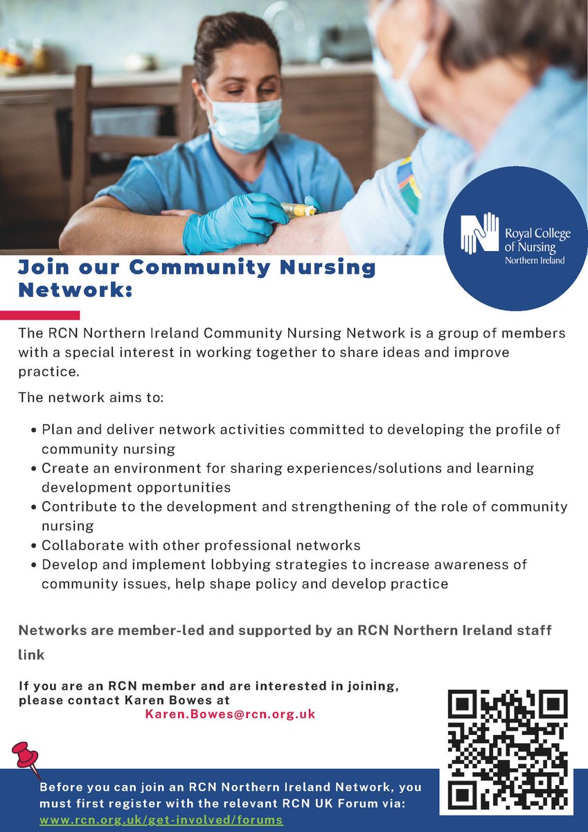 The RCN Northern Ireland Community Nursing Network welcomes RCN members to collaborate, share ideas, and enhance practice together! Connect with us by contacting Karen Bowes at Karen.Bowes@rcn.org.uk #RCNNI #CommunityNursing