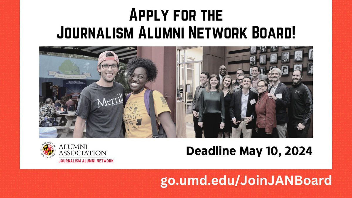 Calling all #merrillmade alums! Are you interested in being a part of the Journalism Alumni Network Board? Apply today! 🚨 Application deadline is May 10 🚨 APPLY at go.umd.edu/JoinJANBoard