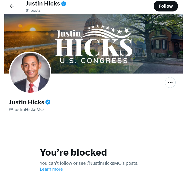 Looks like Justin 'Stolen Valor' Hicks has blocked me. He must not have liked me pointing out that he physically abused his girlfriend, lied about his military record, and sued his own constituents. 

#MO3 #MO03 #moleg