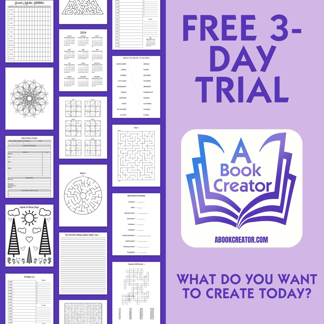 💡 Unleash your creativity with A Book Creator! 📕 Get a 3-day FREE access to our comprehensive toolset. From puzzles to planners, we've got it all. Start now at abookcreator.com #selfpublishing #lowcontentbooks