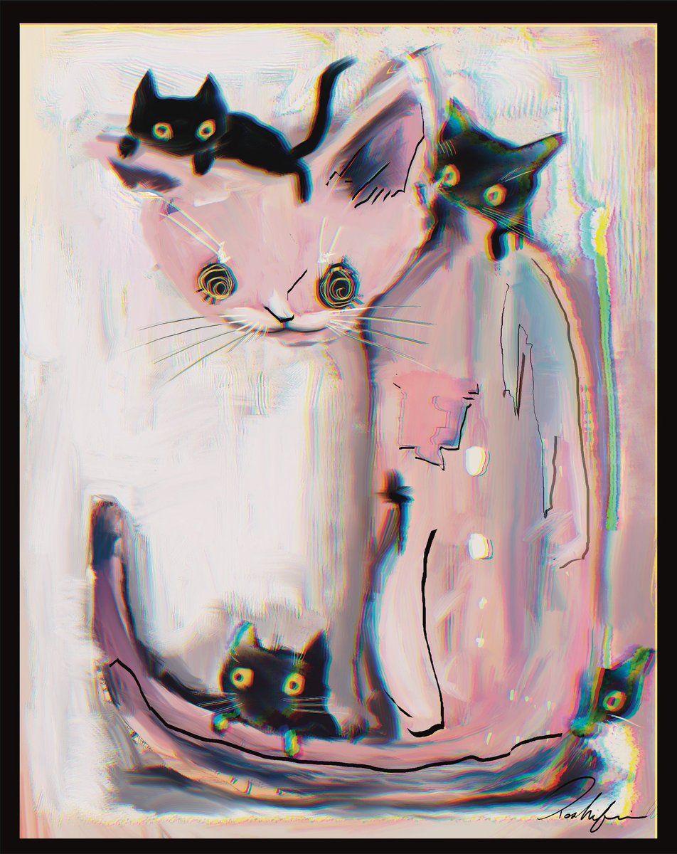 yellow eyes signature no humans border animal cat chromatic aberration  illustration images