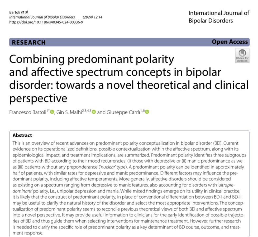 UNIMIB Psychiatry - Milano Lab (@unimib_psychiat) on Twitter photo How can we combine predominant polarity and affective spectrum concepts in bipolar disorder? <a href="/fbartoli_unimib/">Francesco Bartoli</a>, Gin S. Malhi and @giuscarra discuss novel theoretical and clinical perspectives in the International Journal of Bipolar Disorders How can we combine predominant polarity and affective spectrum concepts in bipolar disorder? <a href="/fbartoli_unimib/">Francesco Bartoli</a>, Gin S. Malhi and @giuscarra discuss novel theoretical and clinical perspectives in the International Journal of Bipolar Disorders