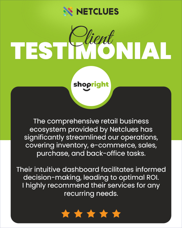 Nothing feels better than receiving positive feedback from a valued client. We are extremely grateful to Shopright for entrusting us with their resource requirements. 

#Netclues #InteractiveDesign #GraphicDesign #Layouts #Credible #Effective