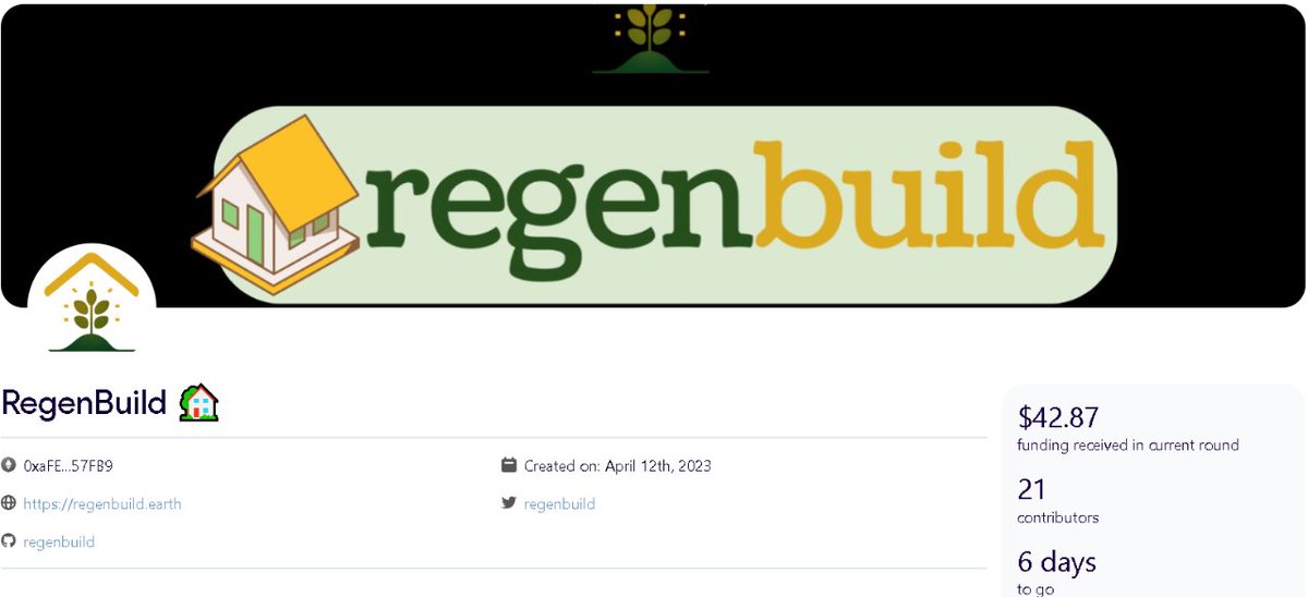 I just GROWnated to @regenbuild 💚 They're pioneering a network to incentivize and reward stakeholders for pushing regenerative action in urban development 🙌 Support regenerative construction! #GG20 #LetsGROW