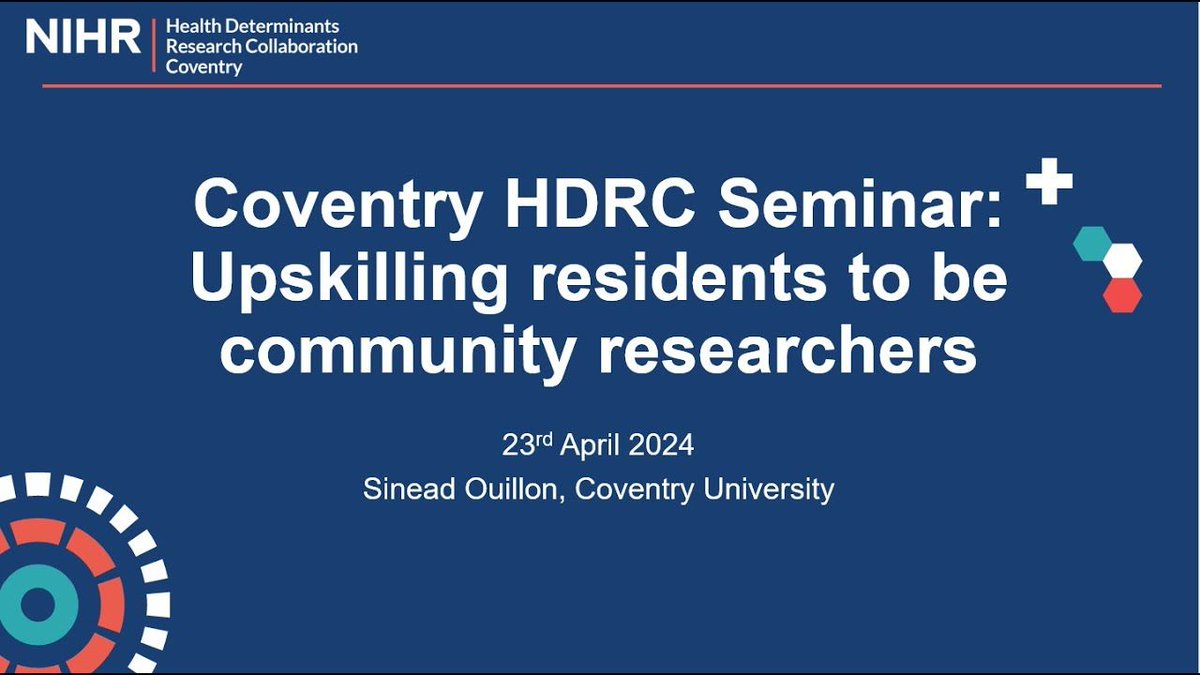 Sinead Ouillon from @CovUniResearch @CTPSR_Coventry discusses upskilling residents to be community researchers and training Citizen Social Scientists. Find the webinar recording here: YouTube channel: buff.ly/3JH2qQv Webinar recording: buff.ly/4aZ8ekb