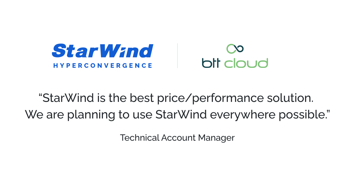 🏆#StarWind_success_story
BTT Cloud, a Lithuanian managed IT services provider (#MSP), reduces its hardware overhead and optimizes business operations by creating a #hyperconverged IT infrastructure around #StarWind Virtual SAN (#VSAN). Read more here: starwind.com/s/2h