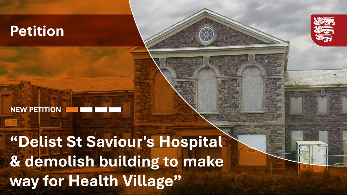 New petition: 'Delist St Saviour's Hospital & demolish building to make way for Health Village'   

Read more or sign here: bit.ly/4aZcxMy

Petitions with 5000+ signatures are considered for debate by the #StatesAssembly, which may lead to a change in the Law.