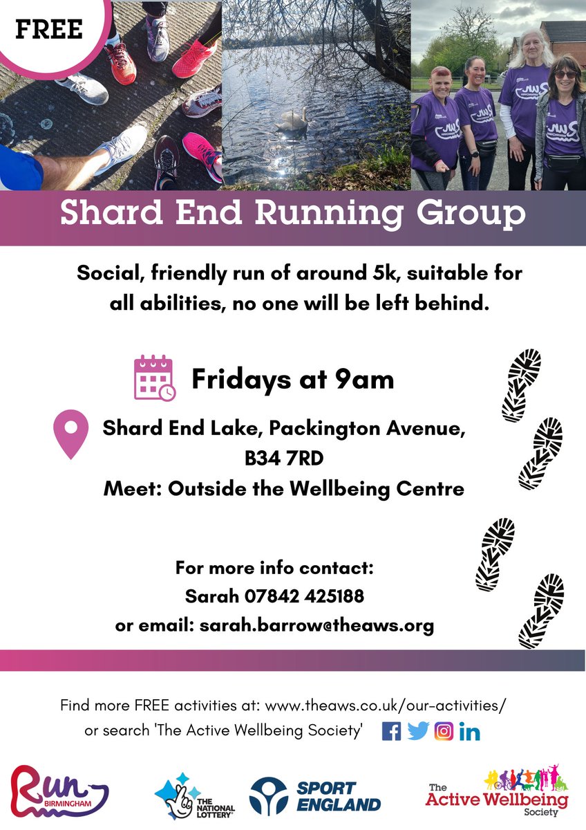 🏃‍♀️ Our Shard End run is now on Fridays at 9am. 😊 It's a social, friendly running group, we cover about 5k and all abilities are welcome. No one is left behind! 📍 Shard End Lake, B34 7RD - meet outside the Wellbeing Centre.