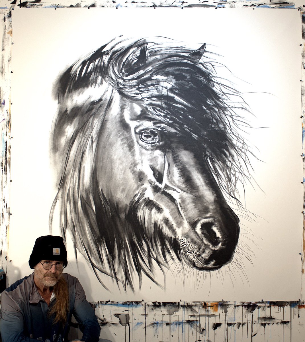 “Black Pony” 73 x 72 inch ink and acrylic on canvas.
Available on my website.
 #drawing #drawings  #ink #inked #painting #paintings #horses #equestrian #horseart #equineart #horse #equine #art #artist #artwork #artistsoninstagram #contemporaryart #animals #acrylic #inkedart…