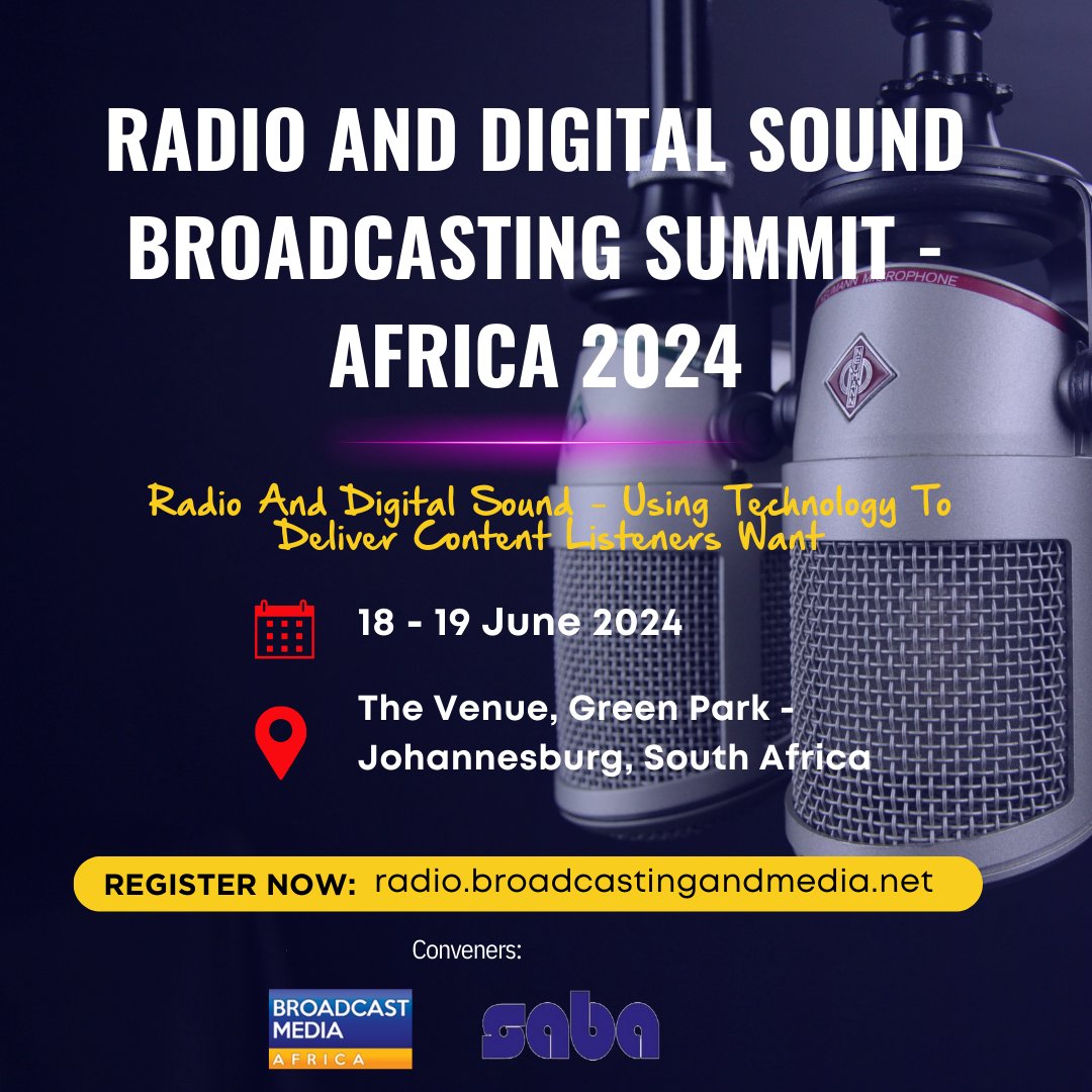 Join us for two days of insightful discussions and networking at the Radio And Digital Sound Broadcasting Summit in Johannesburg, South Africa, on June 18-19, 2024. 

Stay ahead in the dynamic world of broadcasting! 

Register Today: shorturl.at/tC578 

#DigitalRadio