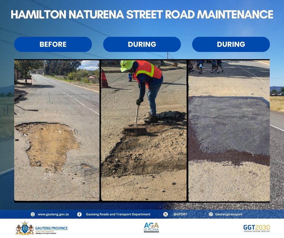 Today our Krugersdorp maintenance team is conducting pothole patching. #AgaLeRona #GrowingGautengTogether