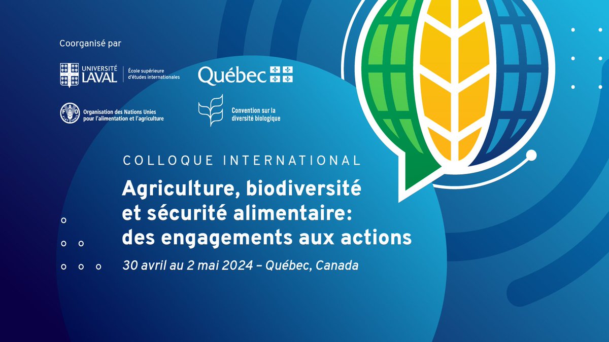 Attending the 'Agriculture, Biodiversity and Food Security: From Commitments to Actions' symposium in Quebec, Canada. Looking forward to joining a panel discussion on implementing the technical roadmap for achieving food security through agricultural #biodiversity.