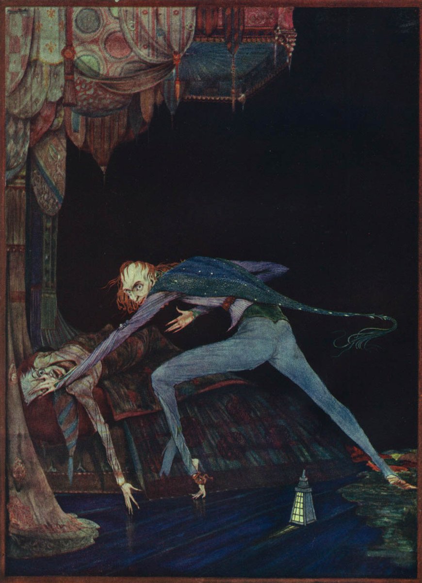 'Was it possible they heard not? Almighty God!—no, no! They heard!—they suspected!—they knew!—they were making a mockery of my horror!—this I thought, and this I think.'

🖊️The Tell-tale Heart, by Edgar Allan Poe.
🎨H. Clarke.
#DailySpookLore
#31DaysOfHaunting
#BookologyThursday