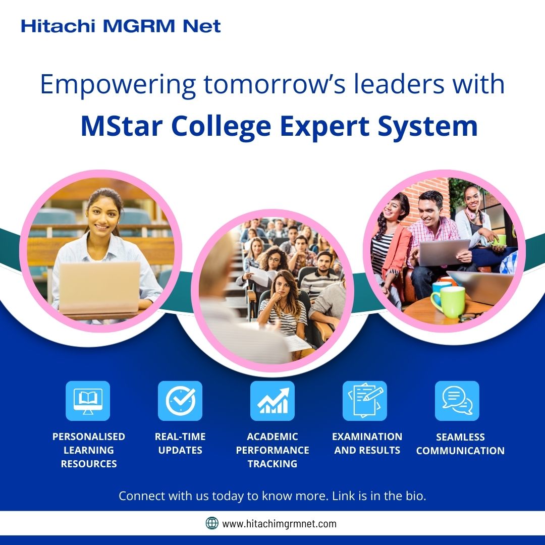 Introducing MStar College Expert System, more than just a tool, the innovative ERP solution designed with college students in mind to empower them.

#empowereducators #collegeerp #ERPSoftware #ERPSystem #HitachiMGRMNet #TechInEducation #educationtechnology #clouderp