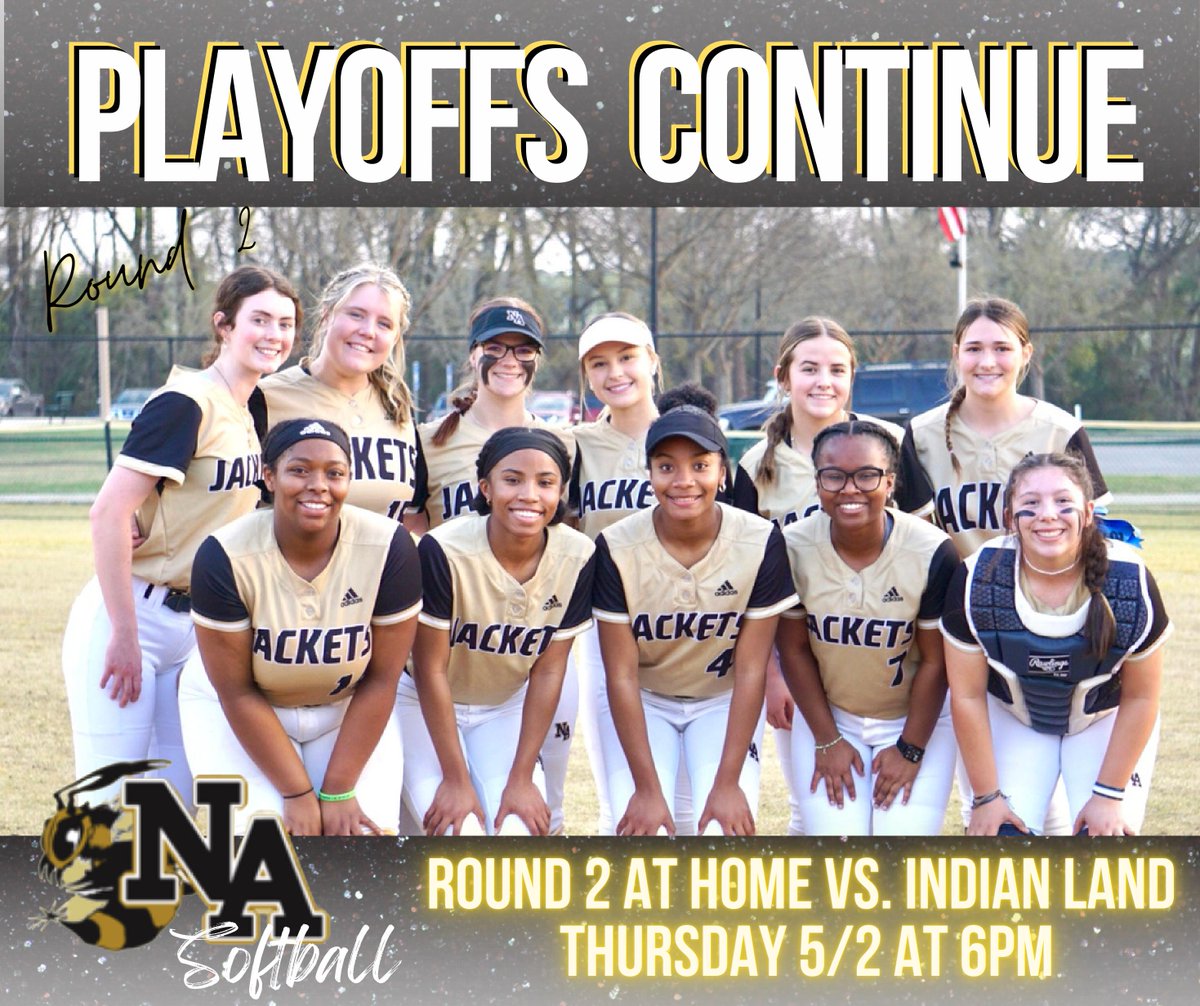 Round 2 of SC State Playoffs continue Thursday May 2 at 6 PM vs. Indian Land at Riverview Park! Come out to cheer for the home team and show your support!! Tickets are $8 - cash or through GoFan app. Let's Go Jackets!