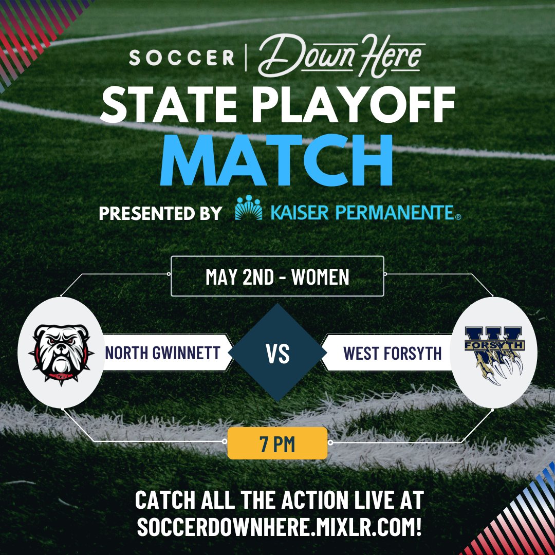 The @SoccerDownHere State Playoff coverage, presented by @KPGeorgia, continues tonight in Cumming! The Lady Bulldogs of @ngwinnettsoccer travel to take on the Wolverines of West Forsyth (@WFHSAthDept). Catch all the action live at soccerdownhere.mixlr.com!