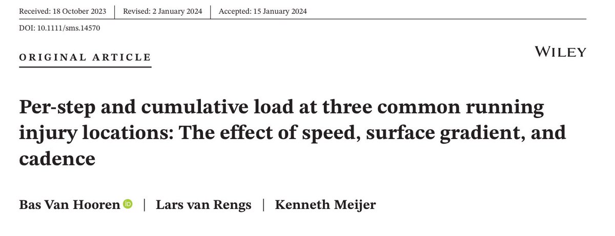 Today I shall be mostly reading… This excellent #openaccess study by @BasVanHooren and colleagues examining the influence of running speed, gradient and step rate on load for the Achilles, tibia and patellofemoral joint: onlinelibrary.wiley.com/doi/10.1111/sm…
