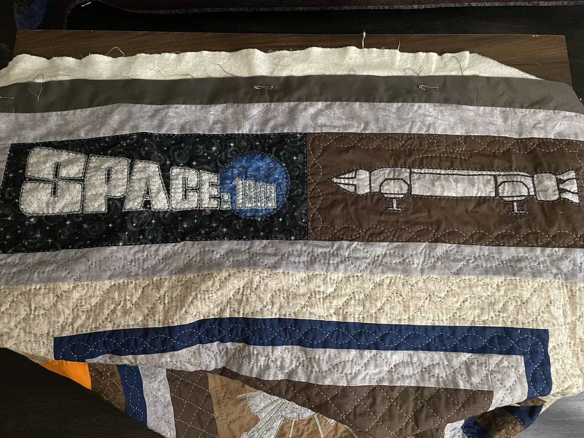 I continue to work on my Space 1999 quilt. I’m gonna guess I have about two more weeks of handquilting, as long as life doesn’t get in the way of my progress. #quilting  #handquilting #space1999
