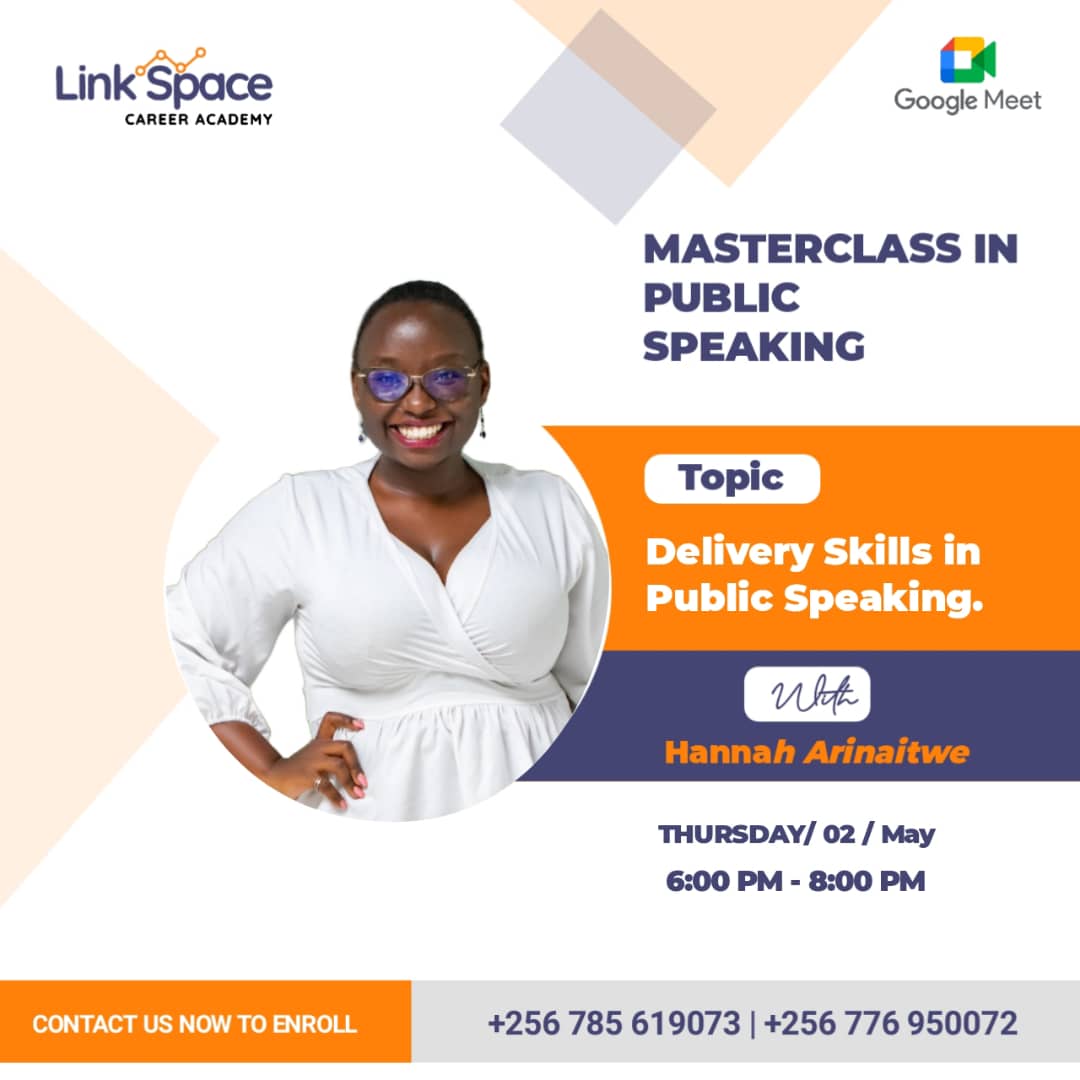 Joining today's masterclass session with @arinaitwehannah on delivery skills in public speaking is your gateway to unlocking your full potential as a communicator. Don't miss out on the opportunity to refine your speaking abilities to your audience at #LinkSpaceCareerAcademy