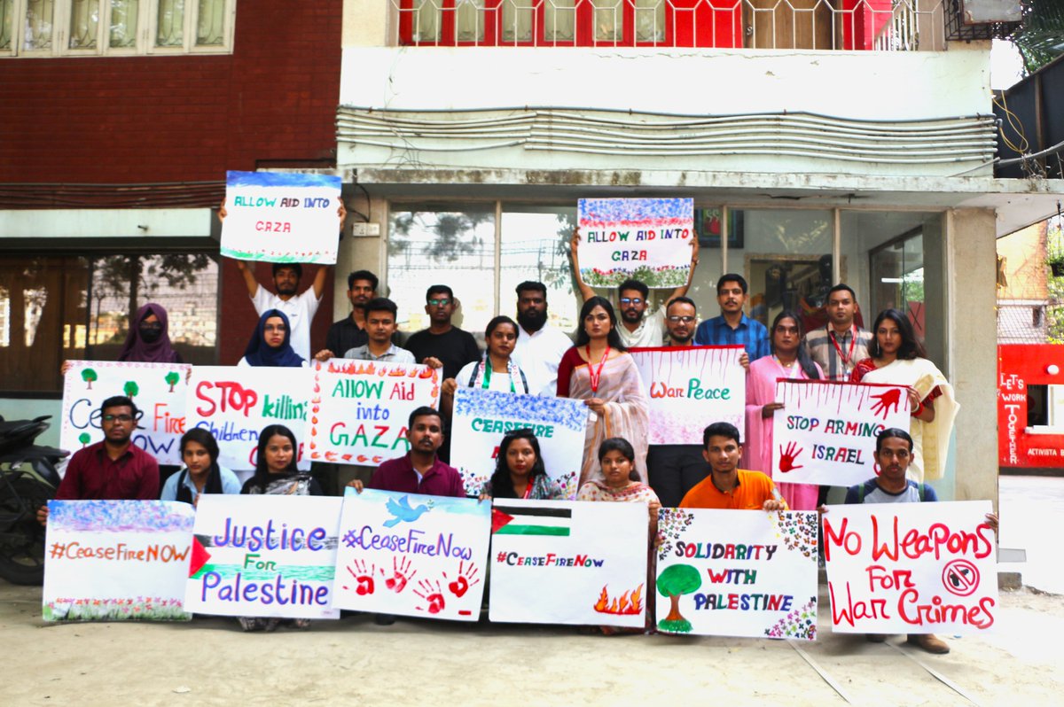 Today, as part of the Global Day of Action for Palestine, Activista Bangladesh, along with the members of the ActionAid Youth Team organized a peaceful demonstration at Global Platform Bangladesh. #StopSendingArms #CeasefireNOW! #JusticeForPalestine