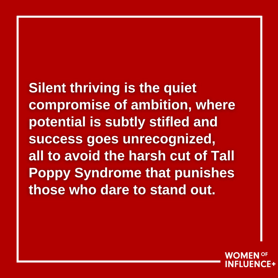 Why do some ambitious women choose to thrive in silence? The fear of Tall Poppy Syndrome may force many talented women to mute their ambitions, stifling potential and success in the shadows of workplace dynamics. womenofinfluence.ca/2023/01/24/i-l…