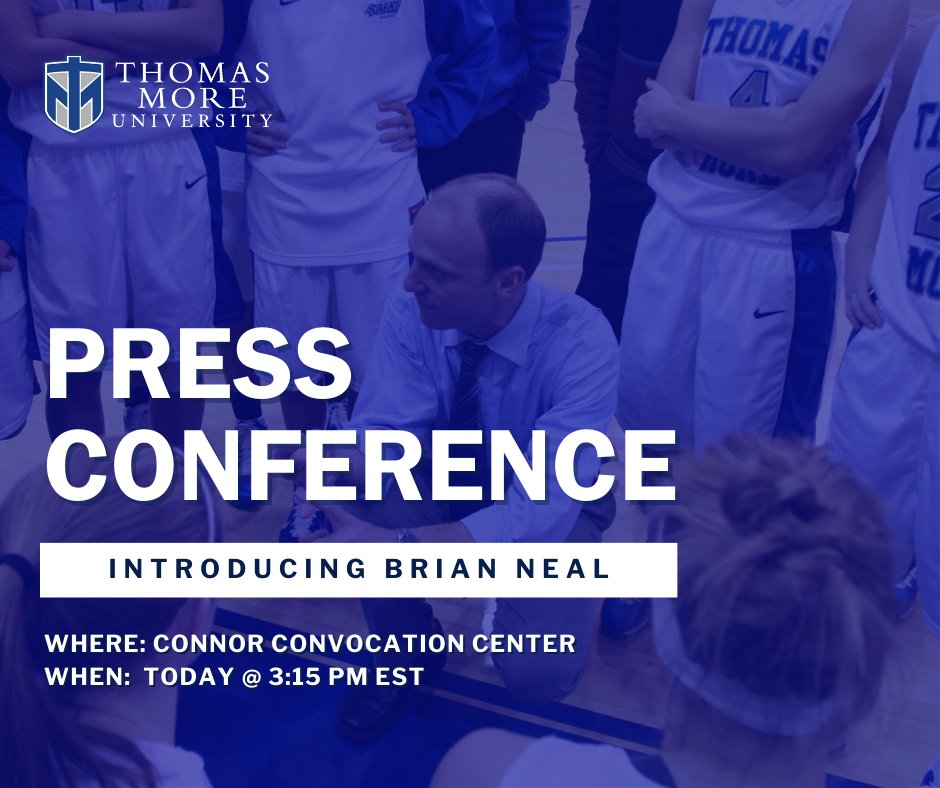 Press Conference Today! Thomas More University introduces Brian Neal as the new women’s basketball head coach! WHEN:   3:15 p.m. TODAY, Thursday, May 2, 2024 WHERE:  Hall of Fame Room, inside the Connor Convocation Center #LetsGoSaints #MakeItMore