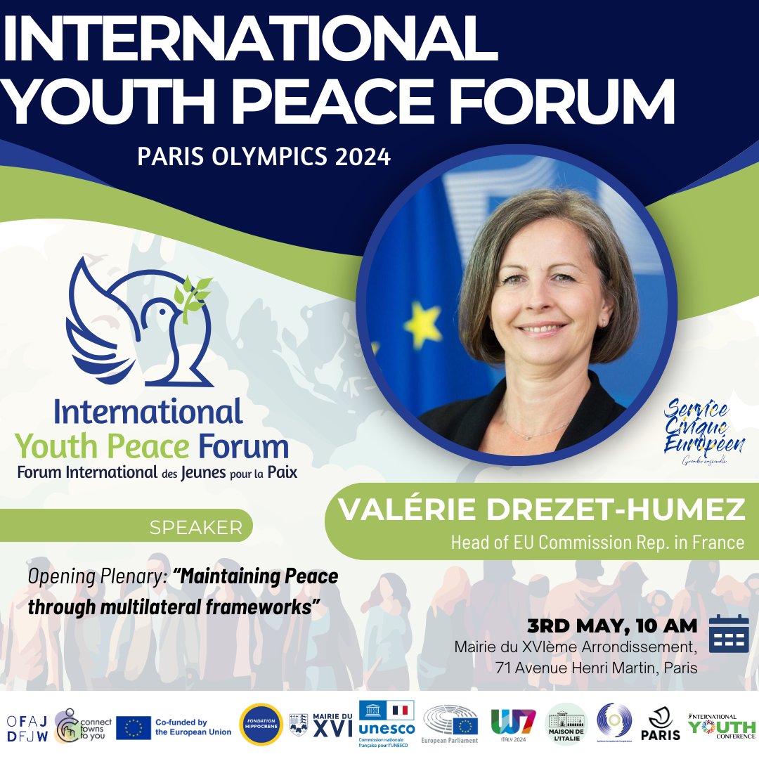 Le #YouthPeaceForum24 réunit à Paris 🇫🇷 300 jeunes du monde entier en vue de créer & porter ensemble des recommandations et projets pour la paix 🕊️ Notre représentante @DrezetValerie participera demain à l'ouverture de cet évènement soutenu par l'UE 🇪🇺 → service-civique-europeen.com/actualites/for…