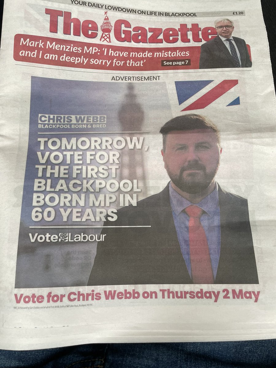 Blackpool By-Election fact of the day. Labour candidate Chris Webb was born and raised in Blackpool………….l’m surprised it’s not been mentioned. 🙃