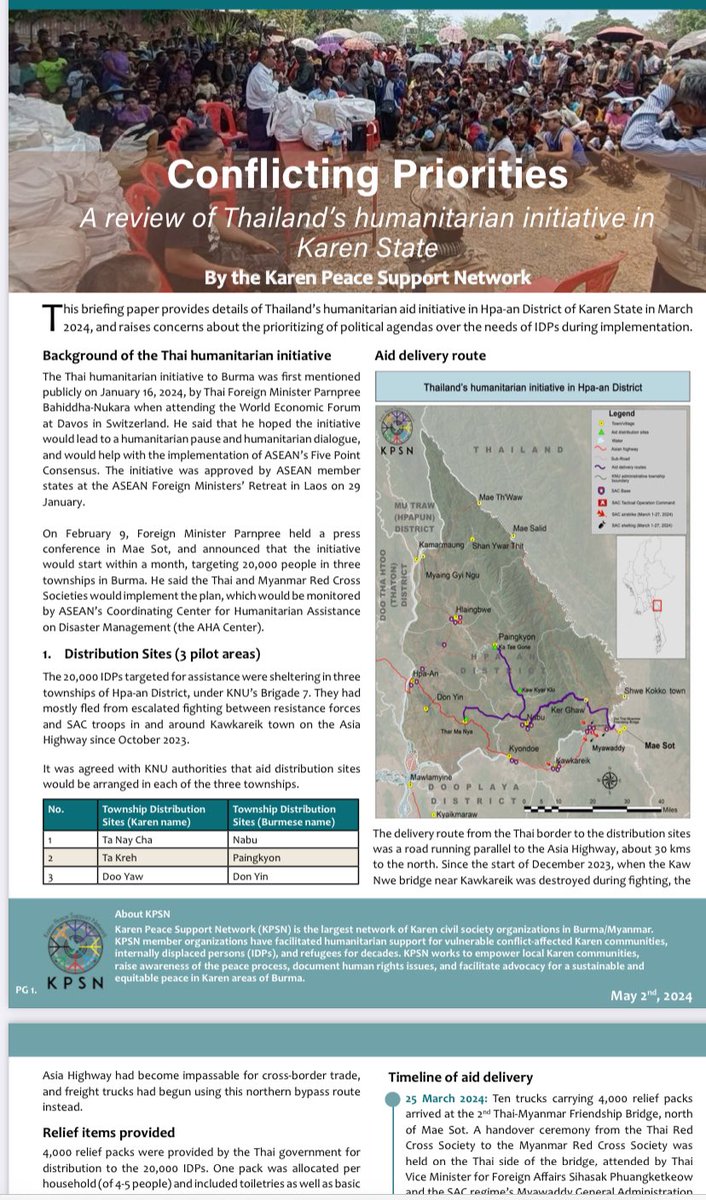 A review of Thailand’s humanitarian cross-border initiative for affected communities in Myanmar. Review by Karen Peace Support shows includes many fairly basic lessons to be learned. karenpeace.org/wp-content/upl…