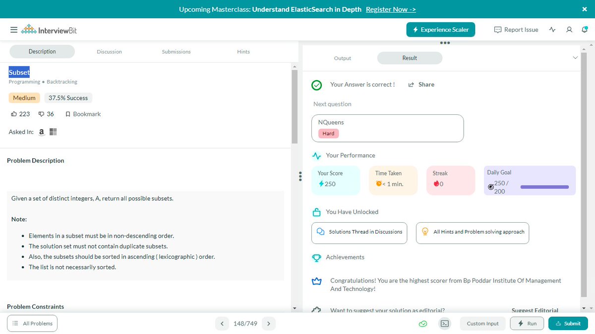 Hello everyone, I have completed #Day122 of #365DaysofCode Challenge with @scaler_official
Today I solved the question - Subset
Scaler discord community link:- discord.gg/scaler-by-inte…

#scalerdiscord #codewithscaler #365daysofcodescaler