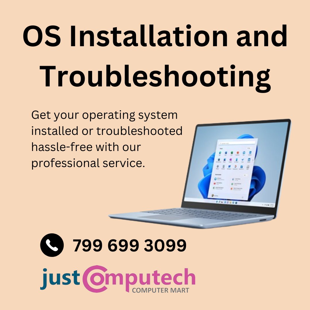 Say goodbye to tech headaches with our OS installation and troubleshooting services!  Whether you're setting up a new system or troubleshooting pesky errors, our experts have you covered. Enjoy seamless computing experiences with our reliable solutions. 
#Justcomputech #tumakuru