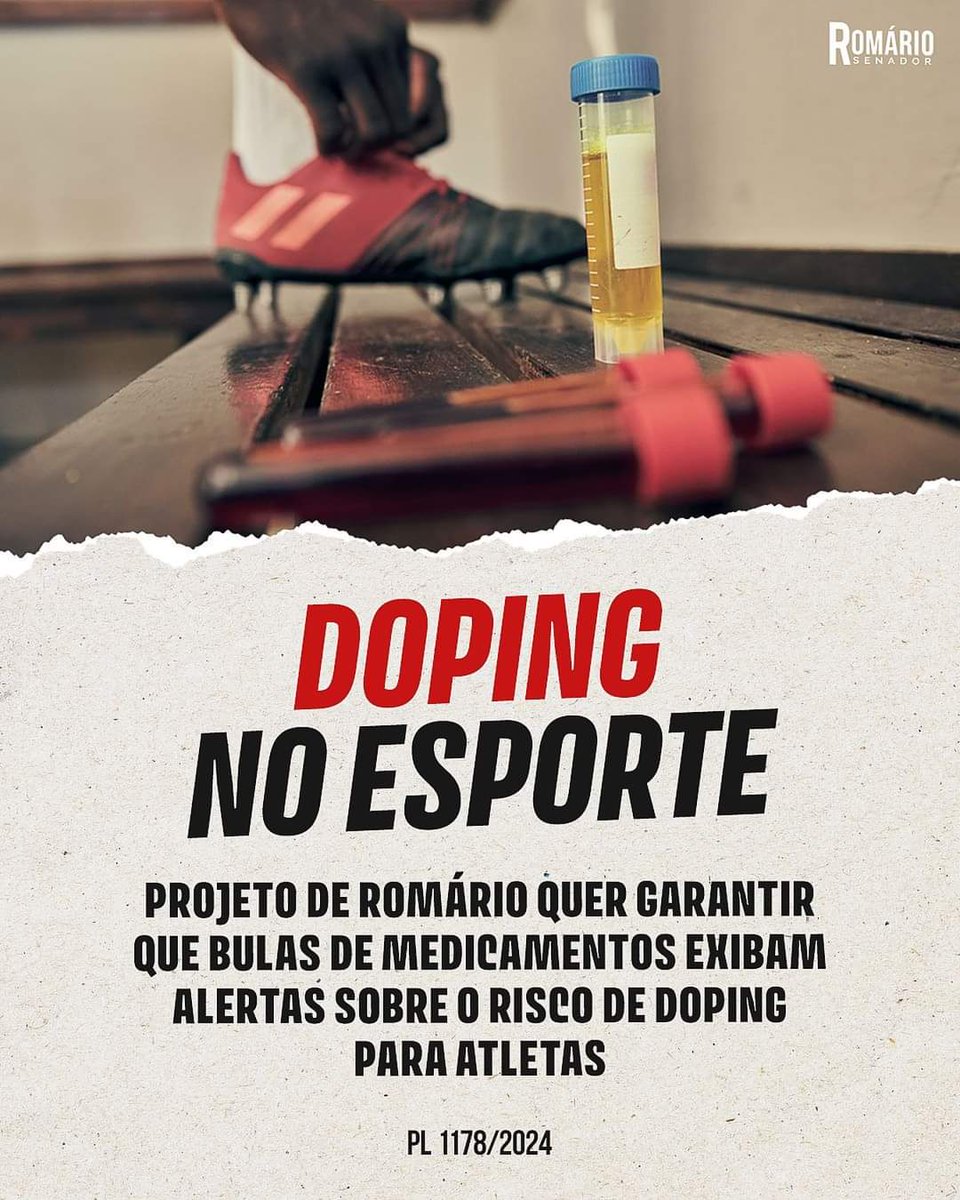 Fala, galera! Apresentei um projeto no Senado que torna obrigatória a inclusão, nas bulas de medicamentos, de um aviso dirigido aos atletas que participam de competições esportivas. Eles deverão, antes de consumir, consultar a lista atualizada de substâncias e métodos proibidos