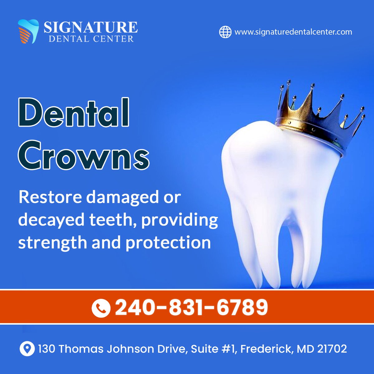 Transform your smile with dental crowns! Say goodbye to dental imperfections and hello to confidence.
.
For appointments, call or text: +1240-831-6789
Or Visit: signaturedentalcenter.com
.
#Dentalcrown #Dentaltreatment #toothextraction
#teethwhitening #straighteningteeth