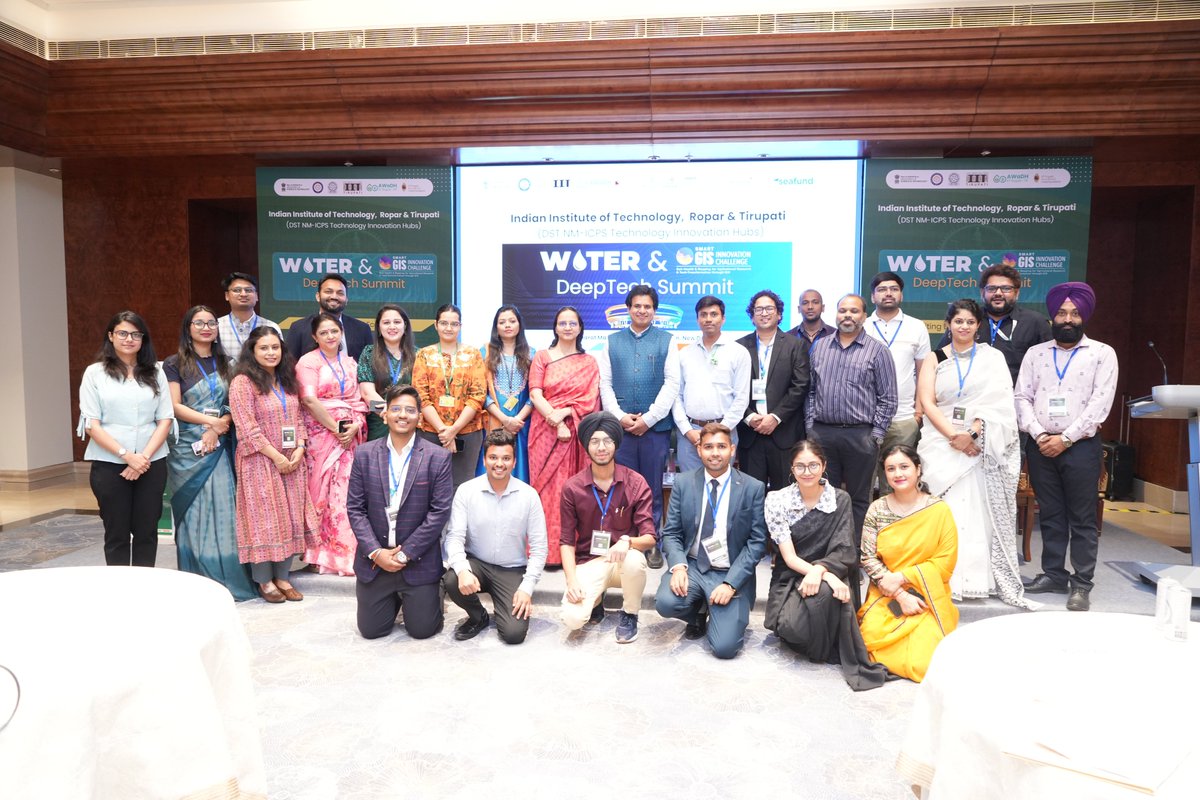 'WATER & GIS Deeptech Summit organised by @IITRopar concluded at Bharat Manadapam with dignitaries: Dr. Akhilesh Gupta(DST),Dr. Anita Gupta(DST),Dr. Ekta Kapoor(NMICPS),Dr. Pushpendra Pal Singh(AWaDH),Dr. Roshan Srivastav(IIT Tirupati)and more for setting sustainable innovation.
