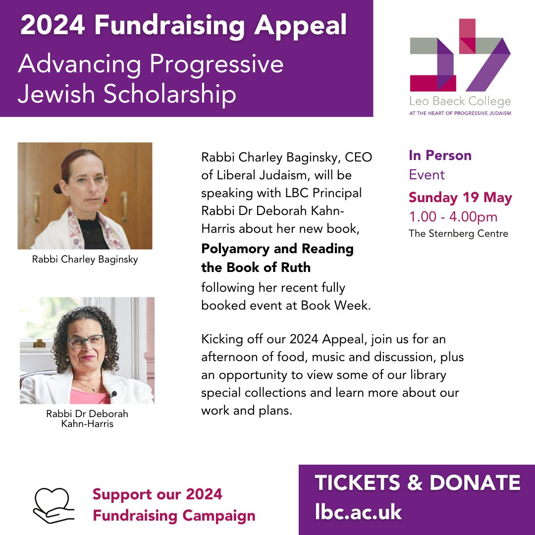 Join @LeoBaeckCollege on Sunday 19 May for an afternoon of food, music and discussion - with Rabbis Charley Baginsky and Deborah Kahn-Harris - as the College looks to raise much needed funds as part of its 2024 Appeal. Full details and tickets: eventbrite.co.uk/e/todays-stude…