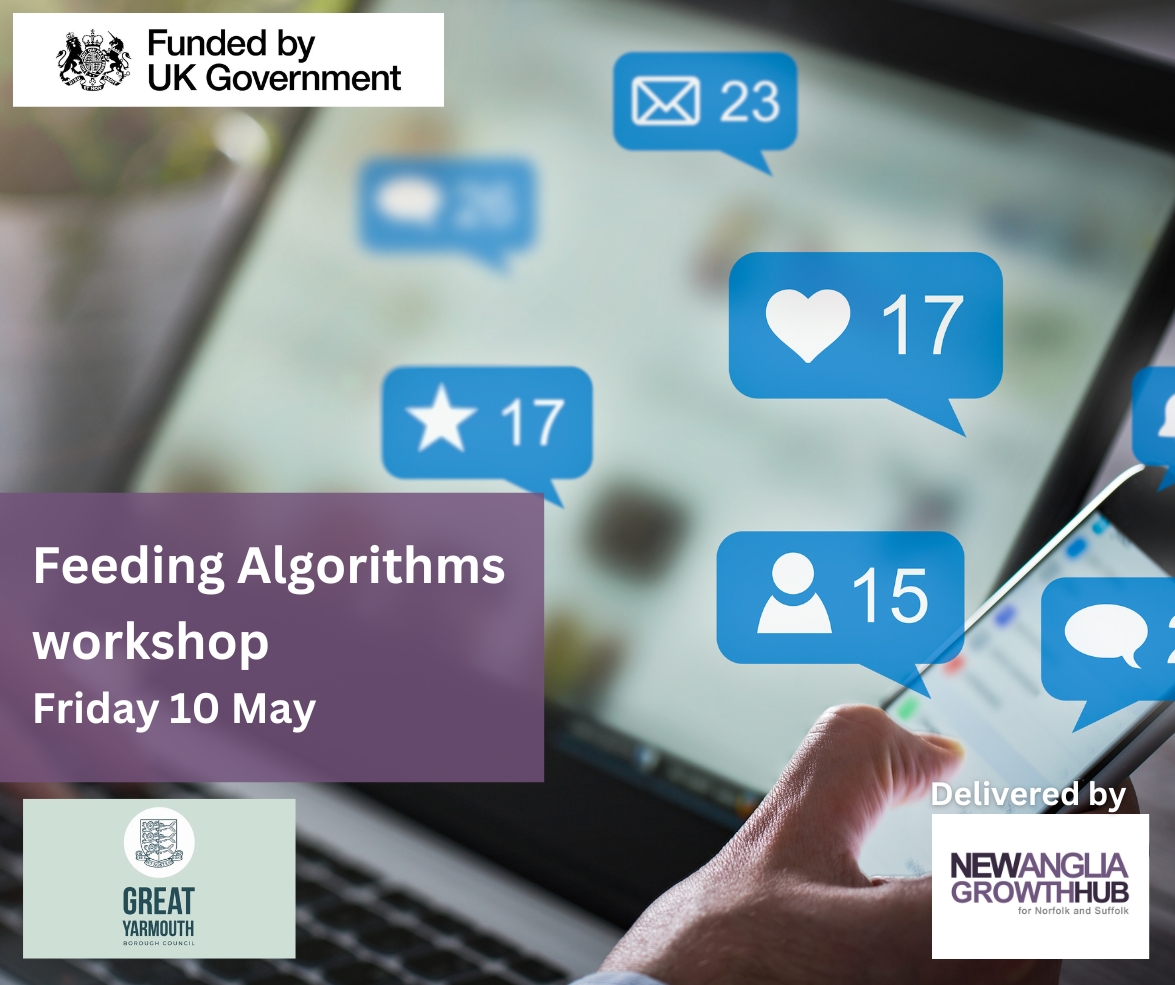 Dreading posting because you're not getting the engagement you expected? Sign up to Feeding Algorithms #workshop! 🗓️Friday 10 May, @YarmouthLib 🔜Book eventbrite.com/e/814229822317… #ukspf #greatyarmouth @greatyarmouthbc @CreativeUEA_