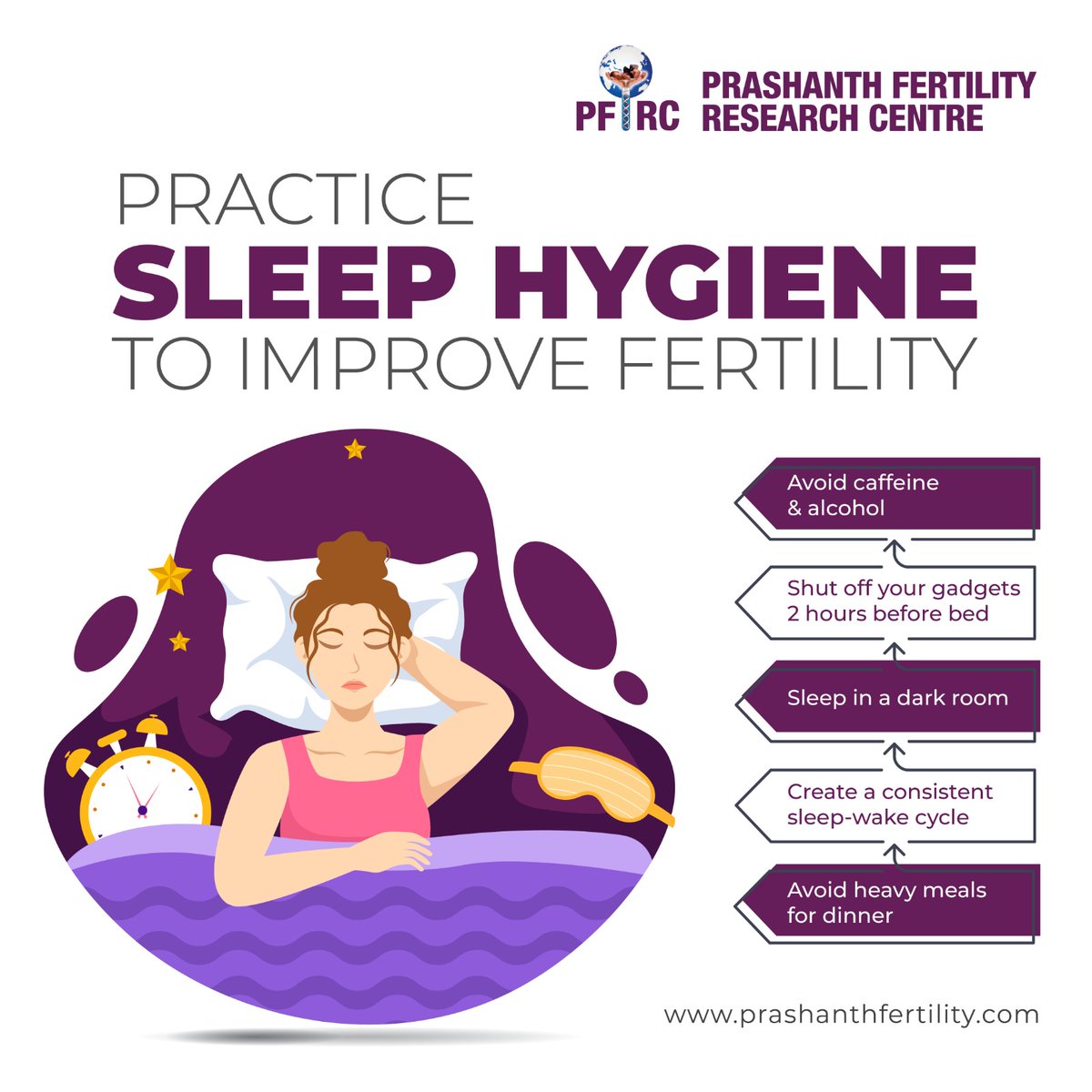 Maintaining good sleep hygiene is crucial for overall health and can play a significant role in enhancing fertility  #prashanthfertility #SleepHygiene #HealthySleep #BetterSleep
#FertilityAndSleep #SleepForHealth #QualitySleep #SleepTips #HealthyLifestyle zurl.co/yrqp