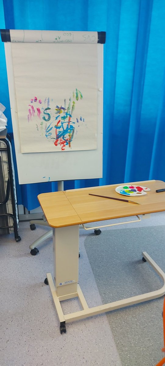 Wonderful faciltated therapy session with one of our long stay ICU patients @StockportICU . The patient was so engaged  and showed the physios and OT her very creative side! #rehabmatters #rehablegend #physio #OT #criticalcarerehab