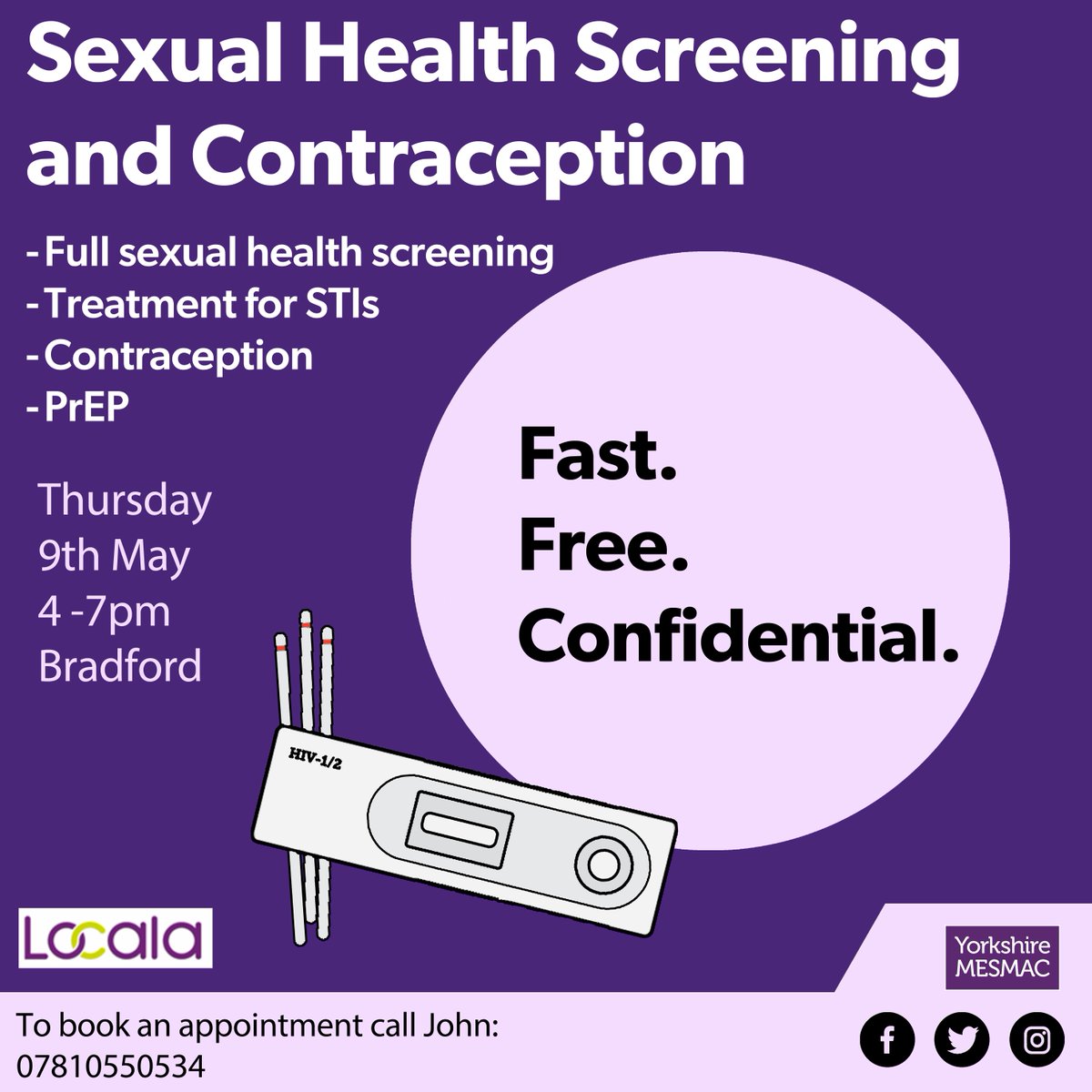 Think you’ve been at risk and need a full sexual health screening? Did you know we run a monthly clinic with @locala_safesex Get tested for Gonorrhoea, Chlamydia, HIV and Syphilis! Call John to book an appointment: 📞 07810 550 534 #sexualhealth #lgbtq #PrEP #contraception