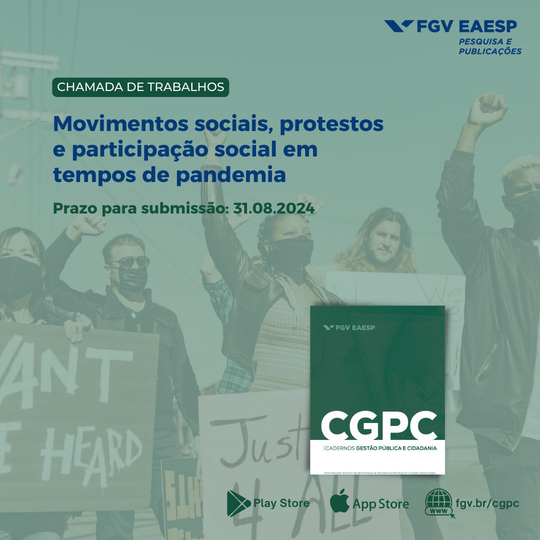 Está aberta a chamada de trabalhos “Movimentos sociais, protestos e participação social em tempos de pandemia” dos #CGPC. Submissões até 31.08.2024. Confira: tinyurl.com/cgpc-cfp-5 #protestos #movimentosociais #chamadadetrabalhos