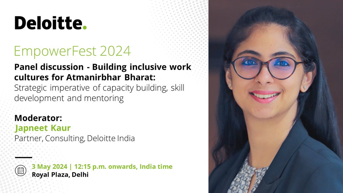 Japneet Kaur, Partner, Consulting, Deloitte India, is set to steer a vibrant panel discussion at the “EmpowerFest 2024” organised by Tech Observer Magazine with Deloitte as the knowledge partner.  

Click here: deloi.tt/4b18sqY 

#EmpowerFest #WomenLeaders