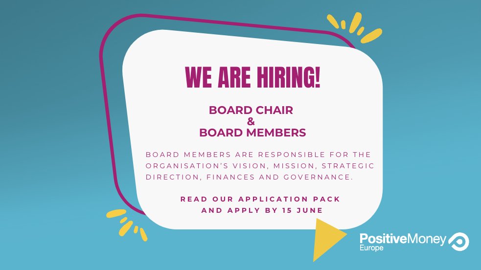 🌱Positive Money Europe is growing and we need you! We’re seeking a Board Chair and Board Members to help guide our vision and mission. Join us in building a fair, democratic and sustainable economy👉 bit.ly/3Qs0FKA