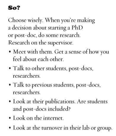 8. Supervisor - Choose wisely
Some suggestions on researching potential supervisors. Do your research.
From: 52 Ways to Stay Well. buff.ly/2UnQkDn
#PhDchat #ECRchat #PhDForum #postdoc