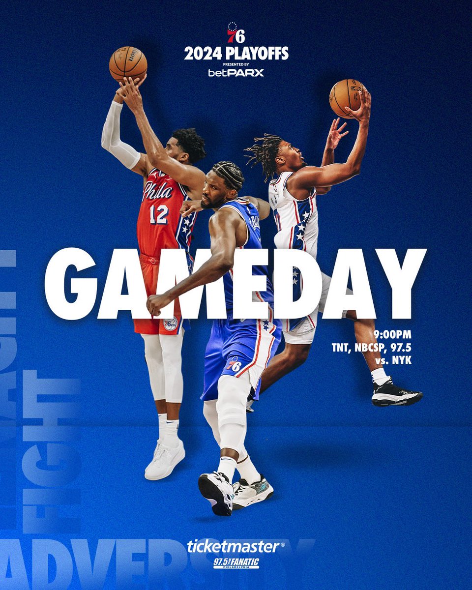 game six on deck. 

🕖 9:00 PM 
📺 @NBCSPhilly, @NBAonTNT 
📻 @975TheFanatic 
🏀 @nyknicks 
🎟️ shorturl.at/uMZ49

pres. by @Ticketmaster