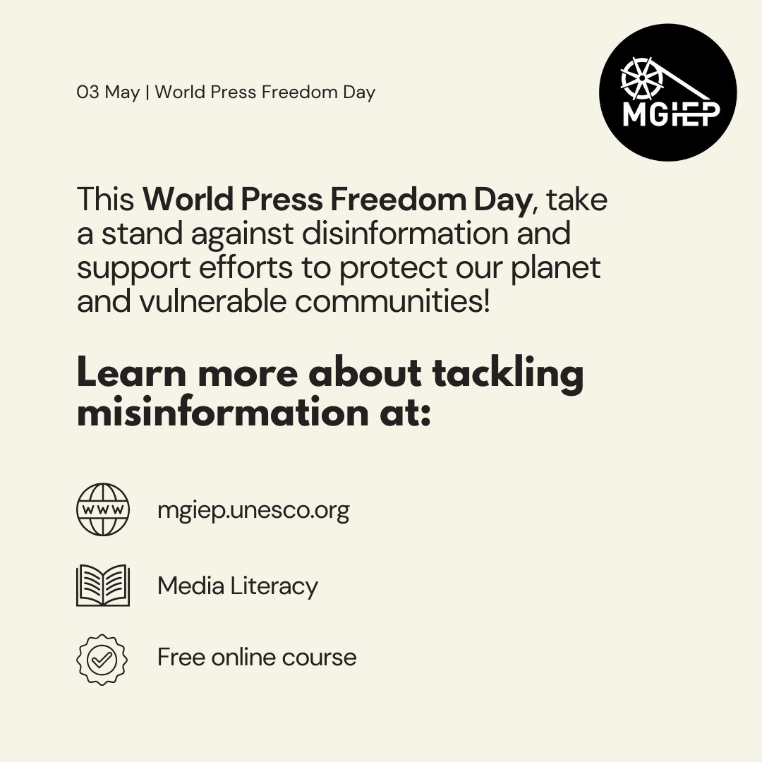 ❗Don't let #misinformation cloud the truth about our planet's future! 🔊This #WorldPressFreedomDay, let's unite to combat #climatecrisis misinformation. 💡Learn more about tackling misinformation at mgiep.unesco.org/media-literacy