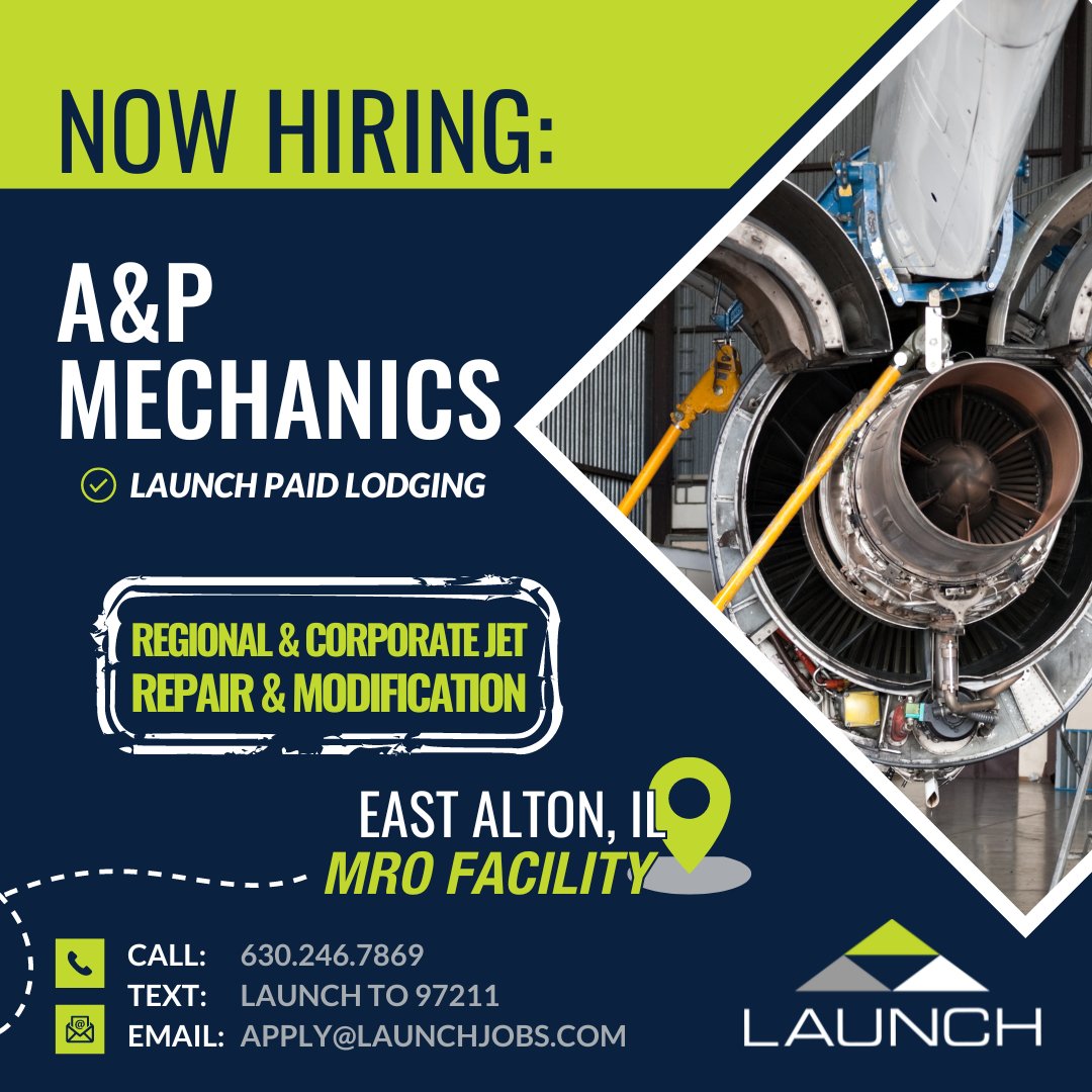 APPLY DIRECTLY FROM OUR WEBSITE:
launchtws.com/jobs/13130/ap-…

#GoWithLAUNCH #weleadwepartnerwecare #aviation #aerospace #maintenance #overhaul #structures #install #troubleshoot #inspector #commercialaircraft #decor #materials #composites #repair #interior