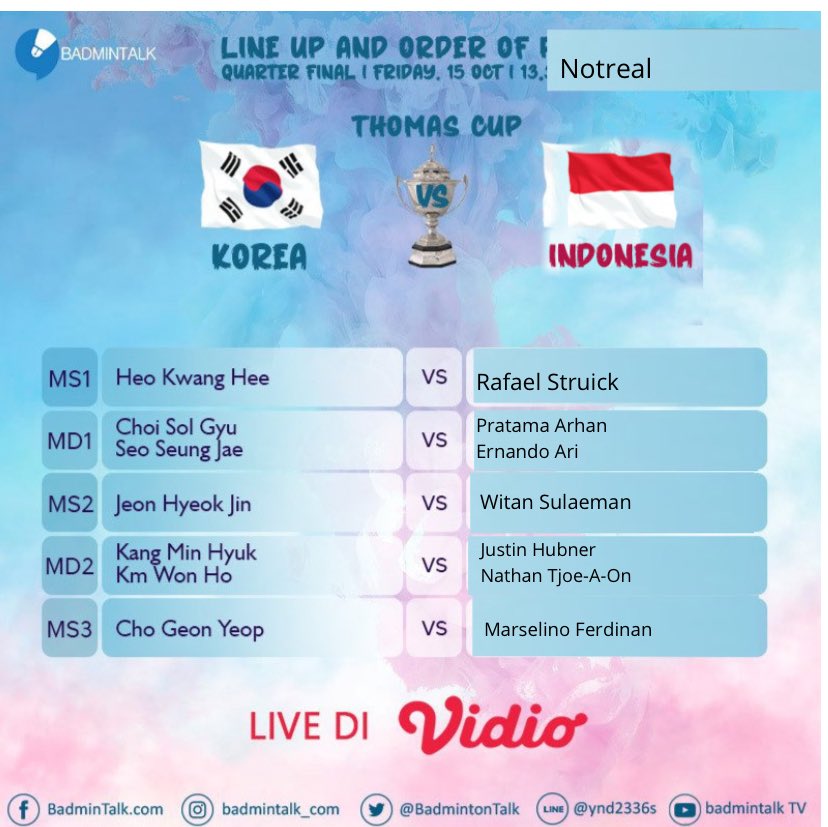 BREAKINGGGGG Line Up and Order Of Play #ThomasCup2024 Quarter Final INDONESIA vs KOREA Your prediction 👇👇👇